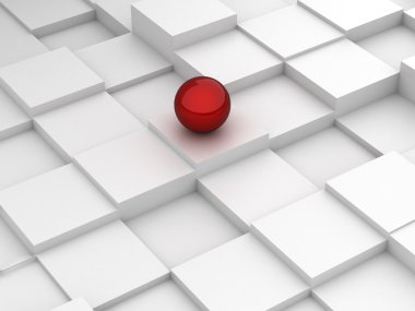 3d blokları ve küre kırmızı arka plan