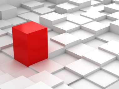 3d blokları ve kırmızı küp arka plan