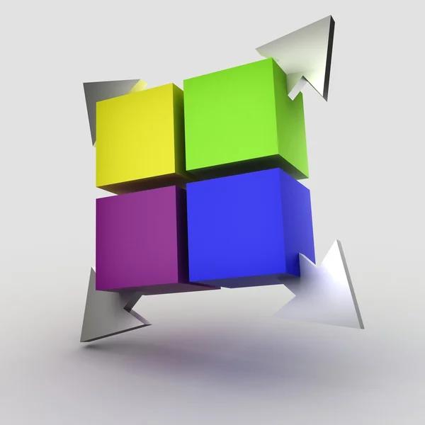 Kleurrijke kubussen met pijlen 3d — Stockfoto