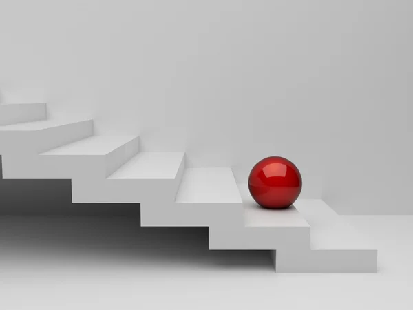 Esfera vermelha nas escadas brancas. renderizar — Fotografia de Stock