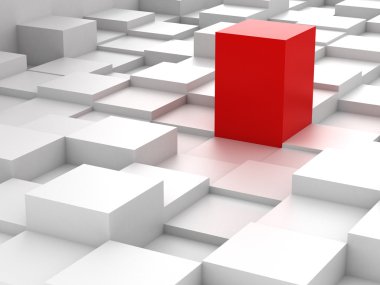 3d blokları ve kırmızı küp arka plan