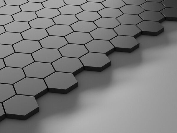 Abstract black background with hexagons and place 3D render