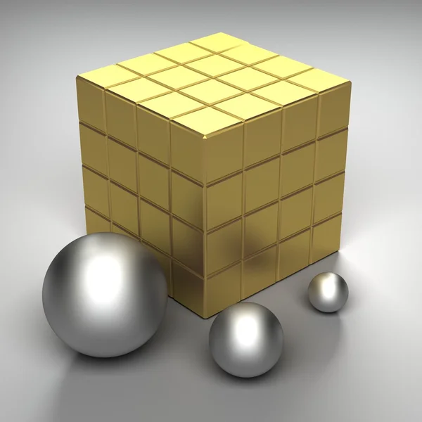 Illustrazione di cubo e sfere — Foto Stock