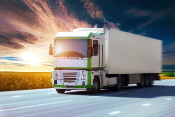 White truck on highway — Stock Photo, Image