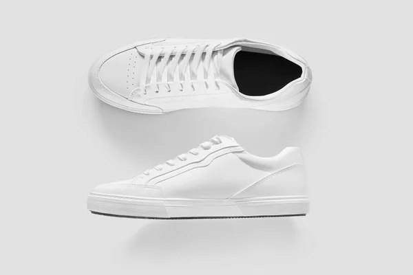 Mockup Basic White Sneakers Light Grey Background — Stock Photo, Image