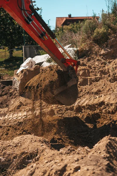 Escavadeira Escavação Sujeira Canteiro Obras — Fotografia de Stock