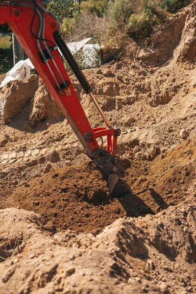 Escavadeira Escavação Sujeira Canteiro Obras — Fotografia de Stock