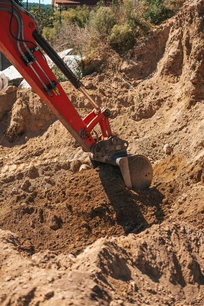 Escavadeira Escavação Sujeira Canteiro Obras — Fotografia de Stock