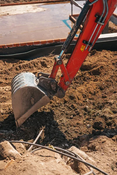 Escavadeira Escavação Sujeira Canteiro Obras — Fotografia de Stock