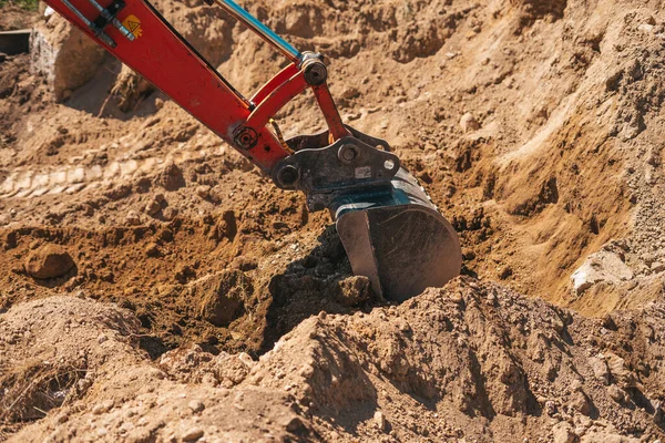 Escavadeira Escavação Sujeira Canteiro Obras — Fotografia de Stock