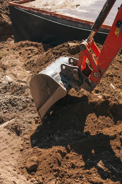 Escavadeira Escavação Sujeira Canteiro Obras — Fotografia de Stock