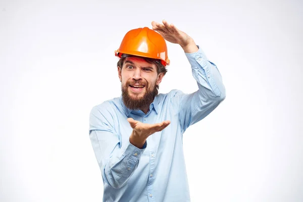 Fröhlicher Mann in Uniform der arbeitenden Industrie Professioneller Arbeitsverwalter — Stockfoto