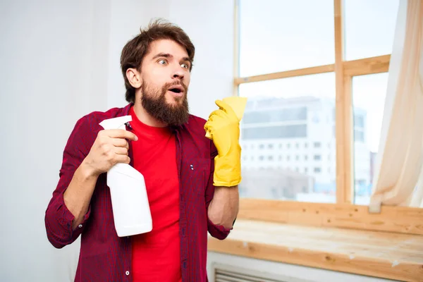 Ev temizleyici deterjan iç pencere yaşam tarzı servisi — Stok fotoğraf