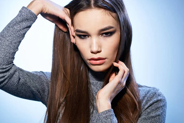 beautiful elegant woman cosmetics hairstyle cropped view studio model