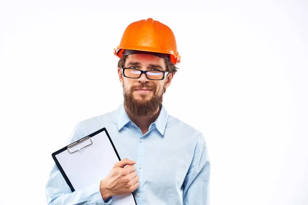 Business man in orange helmet shirt construction security professionals — Stock Photo, Image