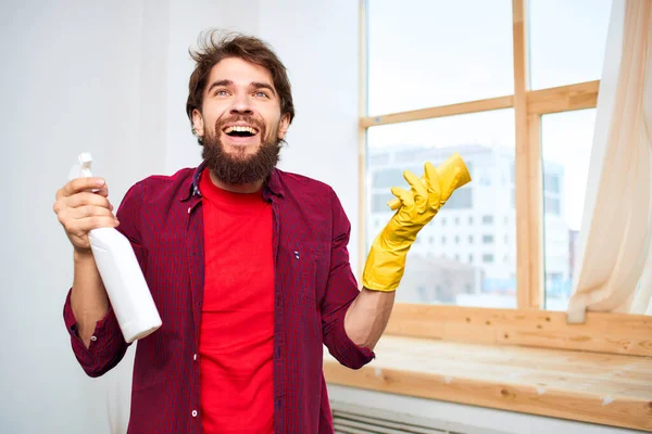Ev temizleyici deterjan iç pencere yaşam tarzı servisi — Stok fotoğraf