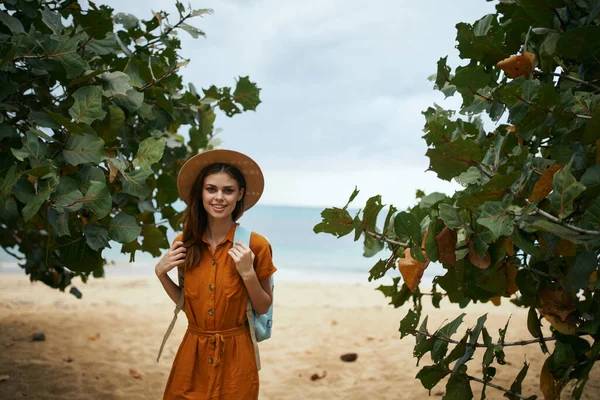 Viajante na ilha perto de árvores verdes Sol de verão — Fotografia de Stock