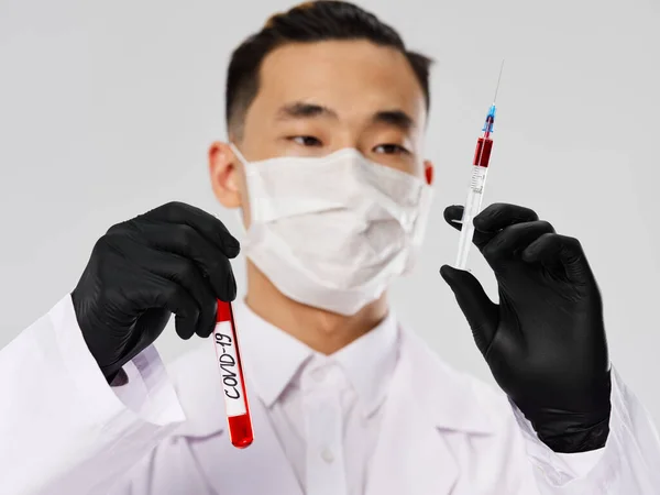 Male doctor black gloves diagnostics laboratory research