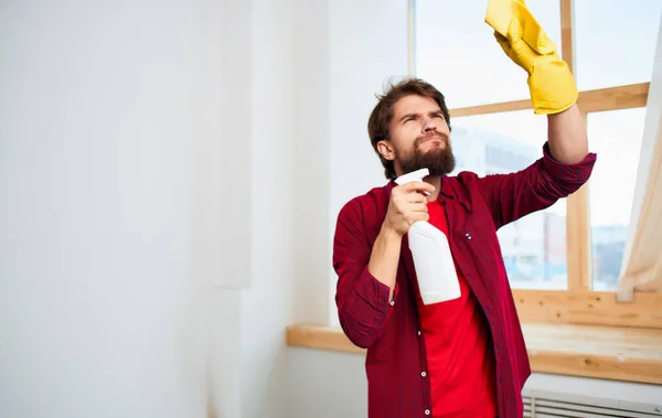 Cleaner detergent job is similar to interior professional lifestyle — Stock Photo, Image