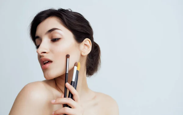 Hübsche Frau saubere Hautpflege Kosmetik Gesundheit Kosmetik — Stockfoto