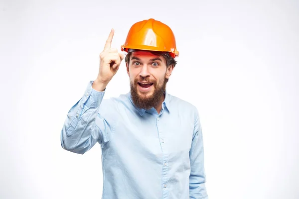 Homem alegre no uniforme da indústria de trabalho Gerente de emprego profissional — Fotografia de Stock