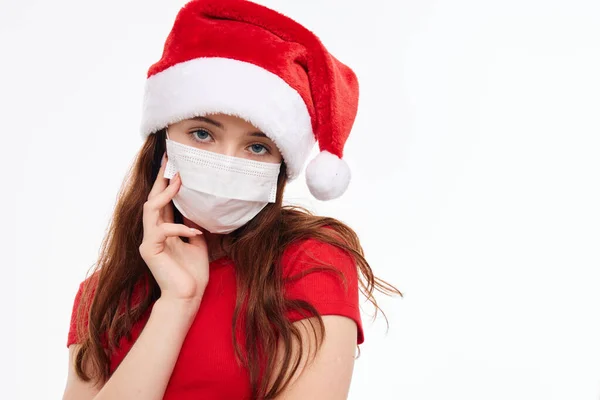 かわいい女の子医療マスク新年服クリスマス — ストック写真