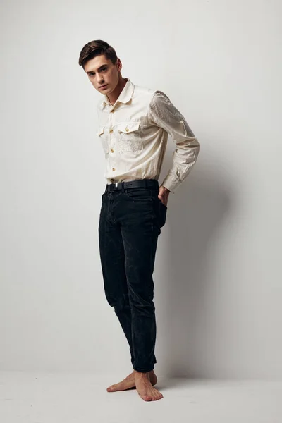 Cute man shirt black pants clothing modern style posing — Stock Photo, Image