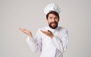 Erkek şef profesyonel iş satın alma duyguları izole edilmiş arka plan