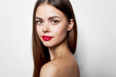 Seksi kadın Parlak makyaj modeli vücut bakımı 