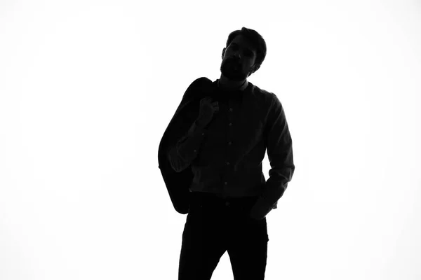 Mann im Anzug Detektiv Verbrechen Licht Hintergrund Schatten inkognito — Stockfoto