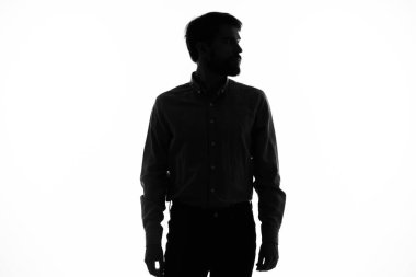 black silhouette of a man on a white background cropped view model clipart