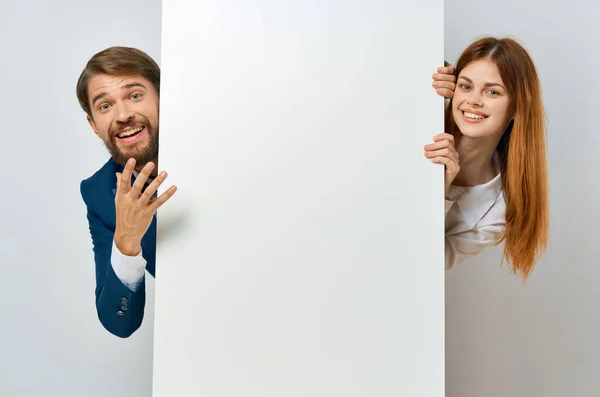 funny business man and woman white poster presentation copy space