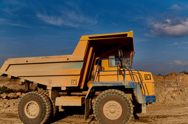 truck bulldozer sand construction work outdoors blue sky summer