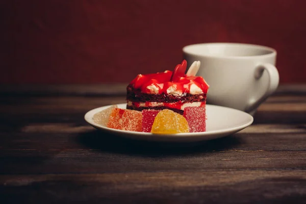 cake red velvet dessert snack enjoyment eating top view