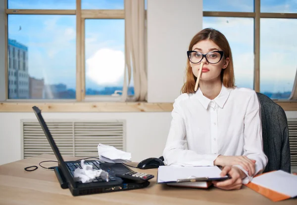 woman secretary working office communication professionals emotions