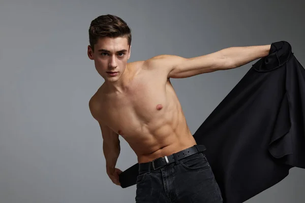 Férfi topless fekete ing Stúdió életmód modell — Stock Fotó