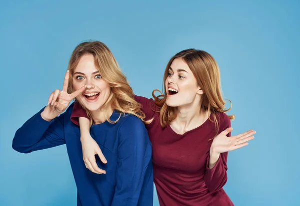 Dos mujer elegante vestido comunicación amistad recortado ver primer plano estudio positivo —  Fotos de Stock