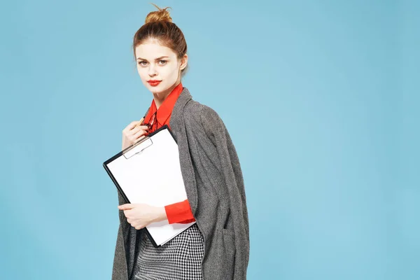 Business woman in jacket documents official finance professional — Stock Photo, Image