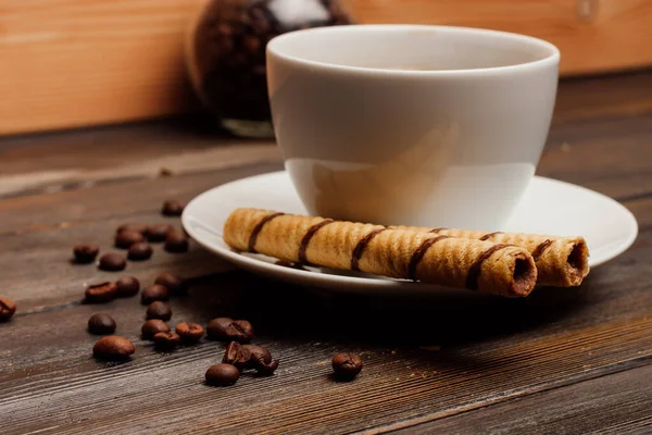 Eine Tasse Kaffee Kekse Snack Frühstück Gourmet — Stockfoto