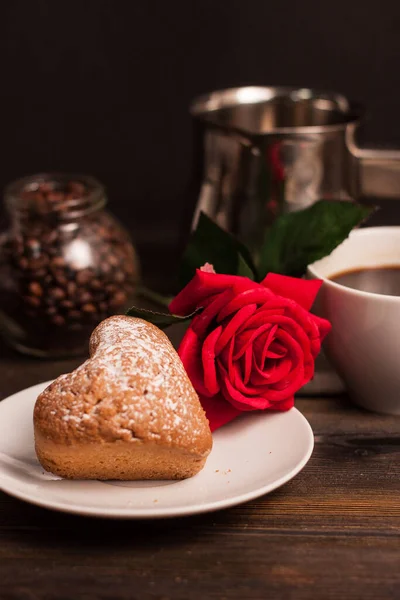 sweet biscuits coffee cup rose flower romance breakfast