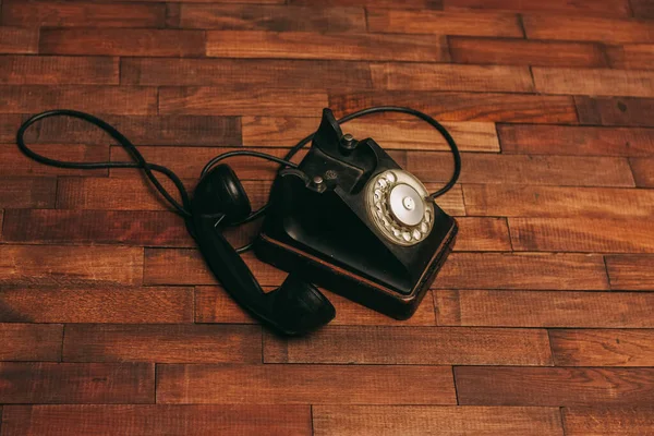 Telephone technology antique communication nostalgia wood floor — Stock Photo, Image