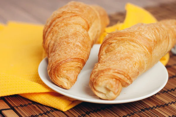 fresh croissants on the table breakfast food ration morning