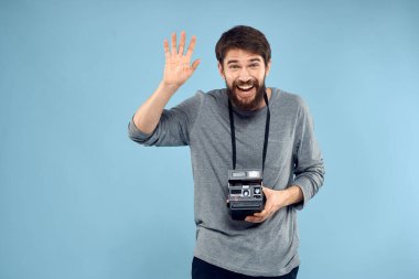 Erkek fotoğrafçı Profesyonel hobi mavi teknoloji geçmişi