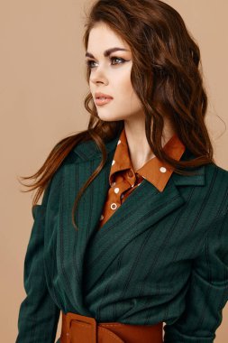 woman in suit modern style fashion glamor side glance close-up