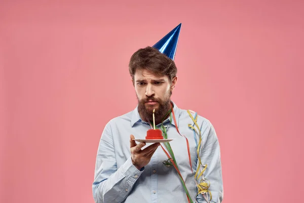 Man birthday party cake with candle cap fun