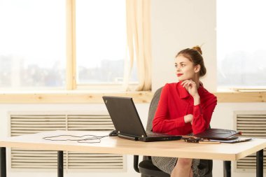 Bilgisayarda çalışan iş kadını ofis yöneticisi finansman