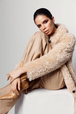 attractive brunette fashion clothes autumn style model