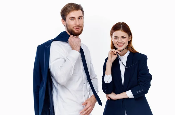 Hombre y mujer de negocios en oficina gerente traje profesionales — Foto de Stock
