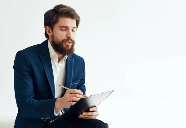 Homme Affaires Dans Une Veste Bleue Dans Une Chemise Blanche — Photo