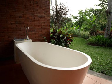 banyo açık yeşil çalılar egzotik çimenler temiz hava manzarası